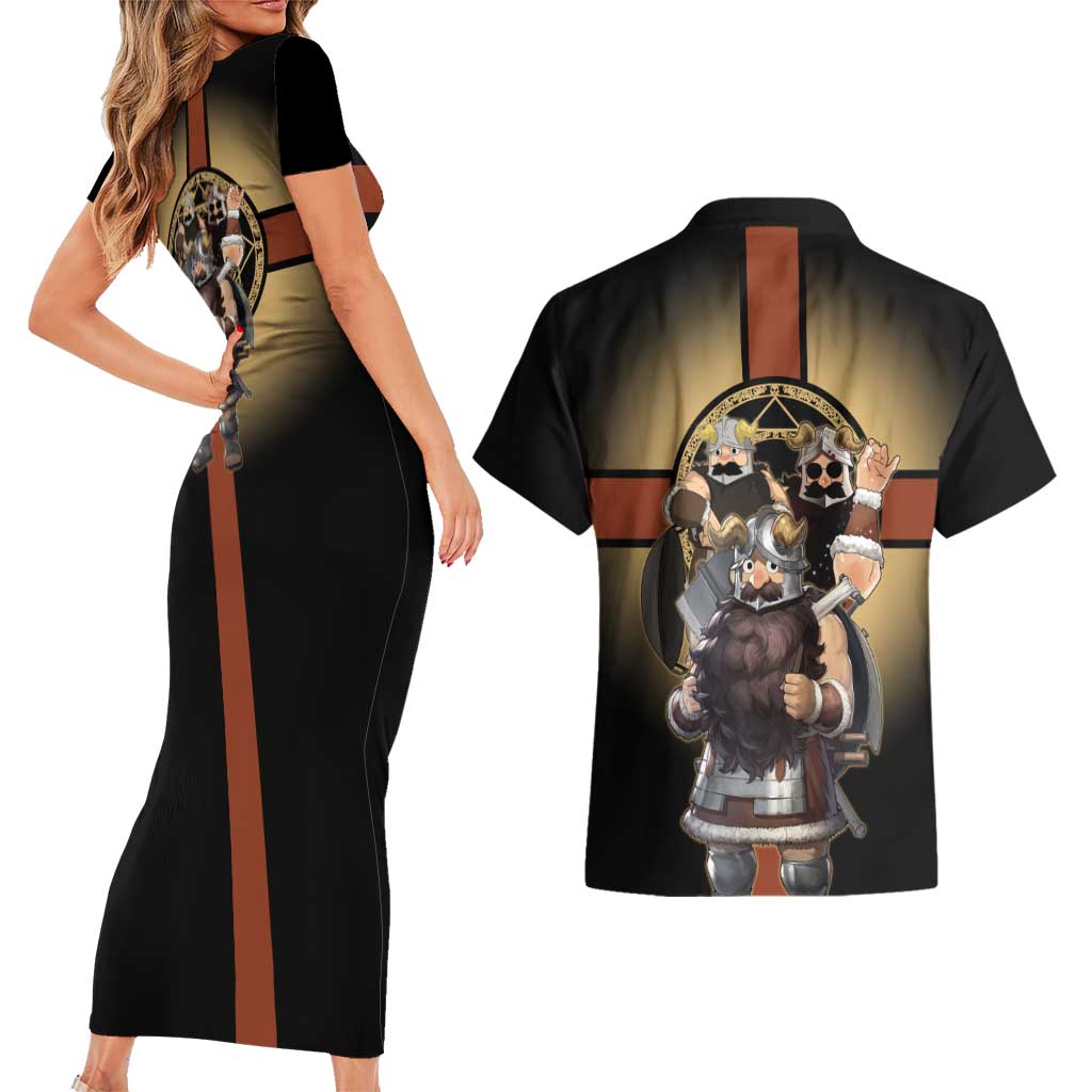 Senshi Viking Warrior Couples Matching Short Sleeve Bodycon Dress and Hawaiian Shirt Fantasy Game Art Style