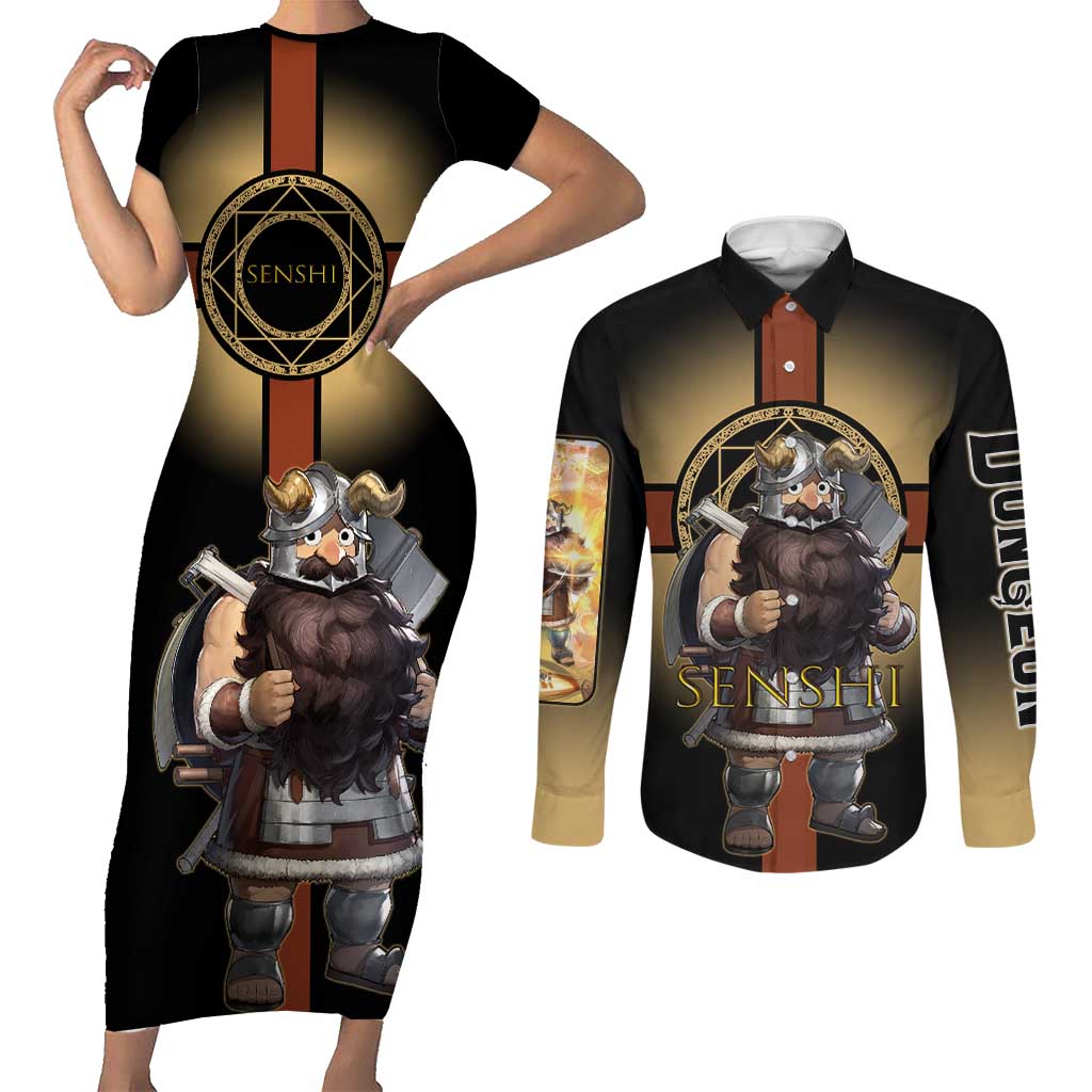 Senshi Viking Warrior Couples Matching Short Sleeve Bodycon Dress and Long Sleeve Button Shirt Fantasy Game Art Style