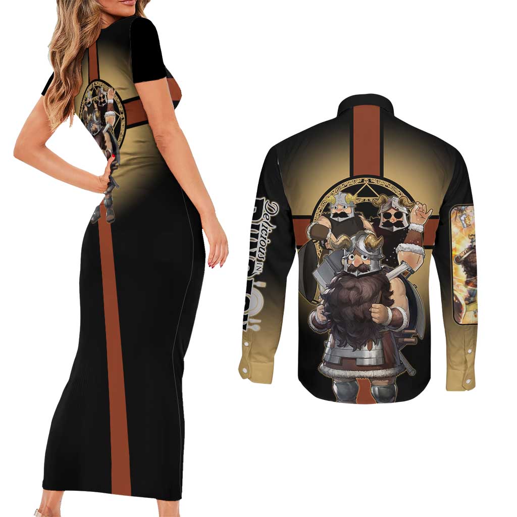 Senshi Viking Warrior Couples Matching Short Sleeve Bodycon Dress and Long Sleeve Button Shirt Fantasy Game Art Style