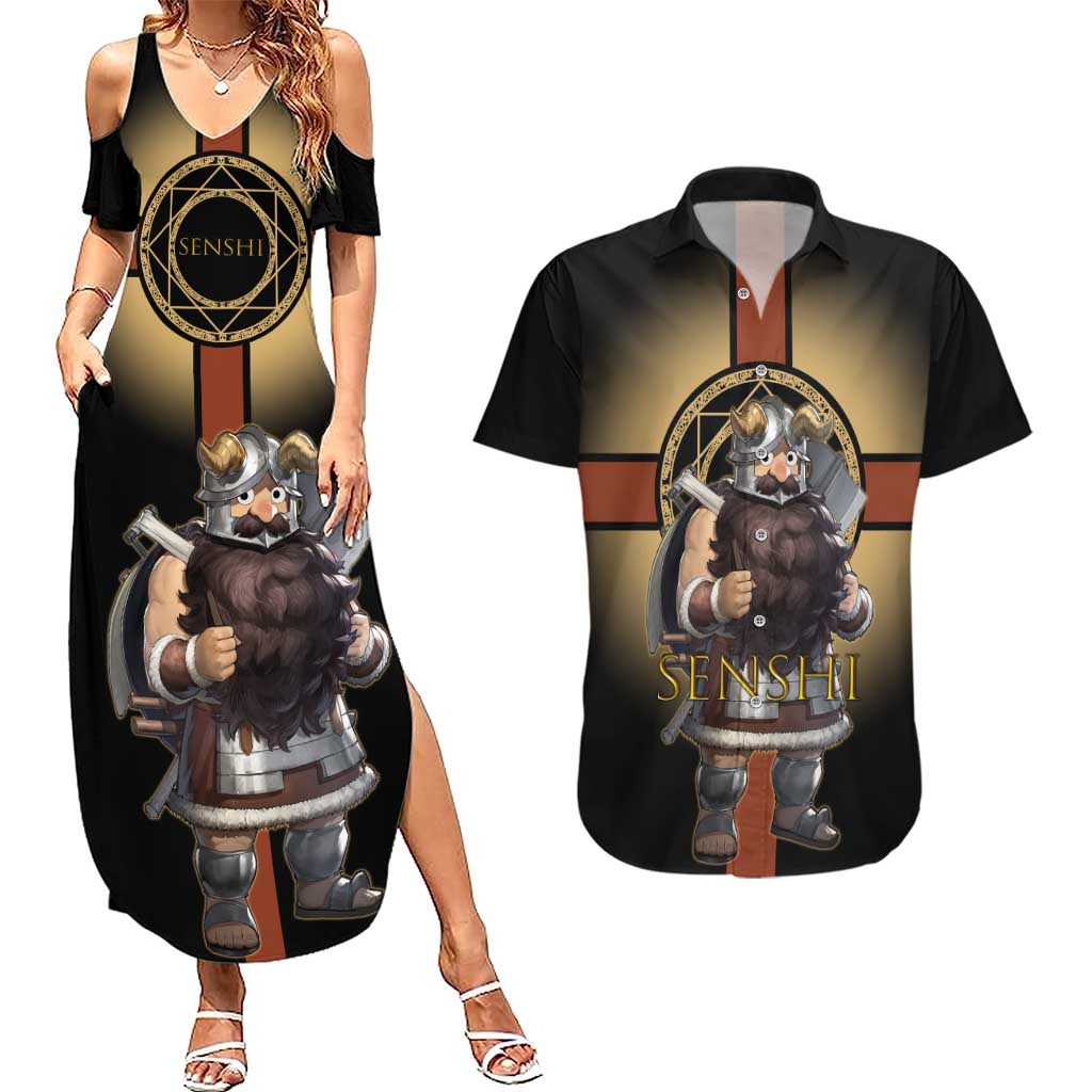 Senshi Viking Warrior Couples Matching Summer Maxi Dress and Hawaiian Shirt Fantasy Game Art Style