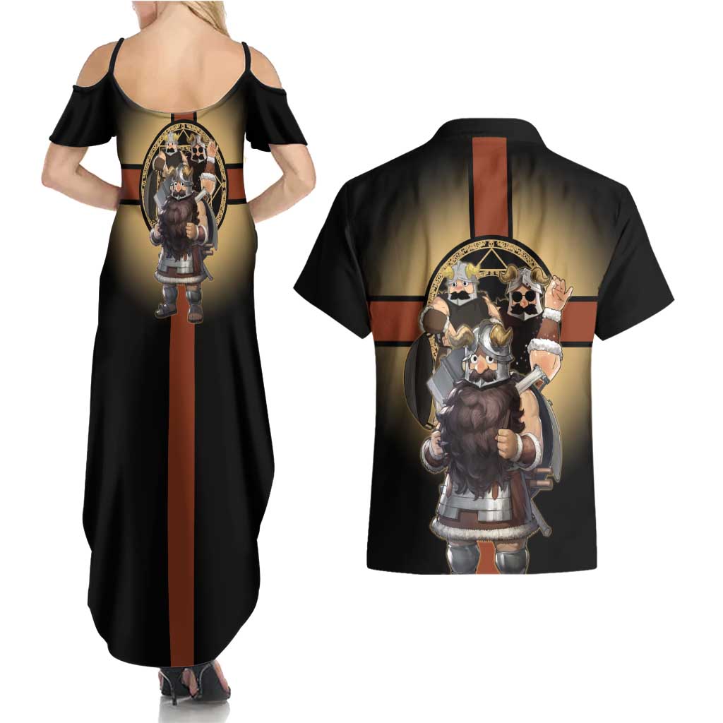 Senshi Viking Warrior Couples Matching Summer Maxi Dress and Hawaiian Shirt Fantasy Game Art Style
