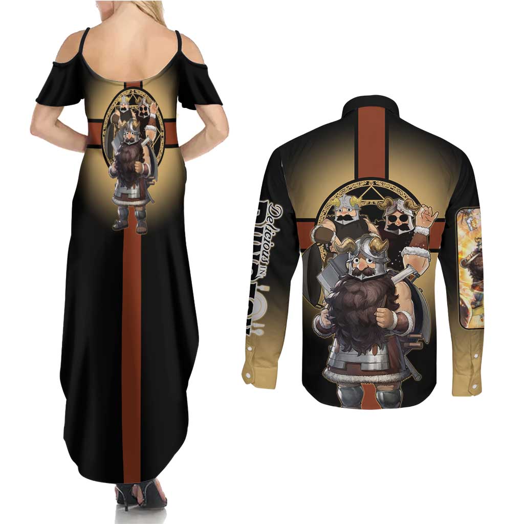 Senshi Viking Warrior Couples Matching Summer Maxi Dress and Long Sleeve Button Shirt Fantasy Game Art Style