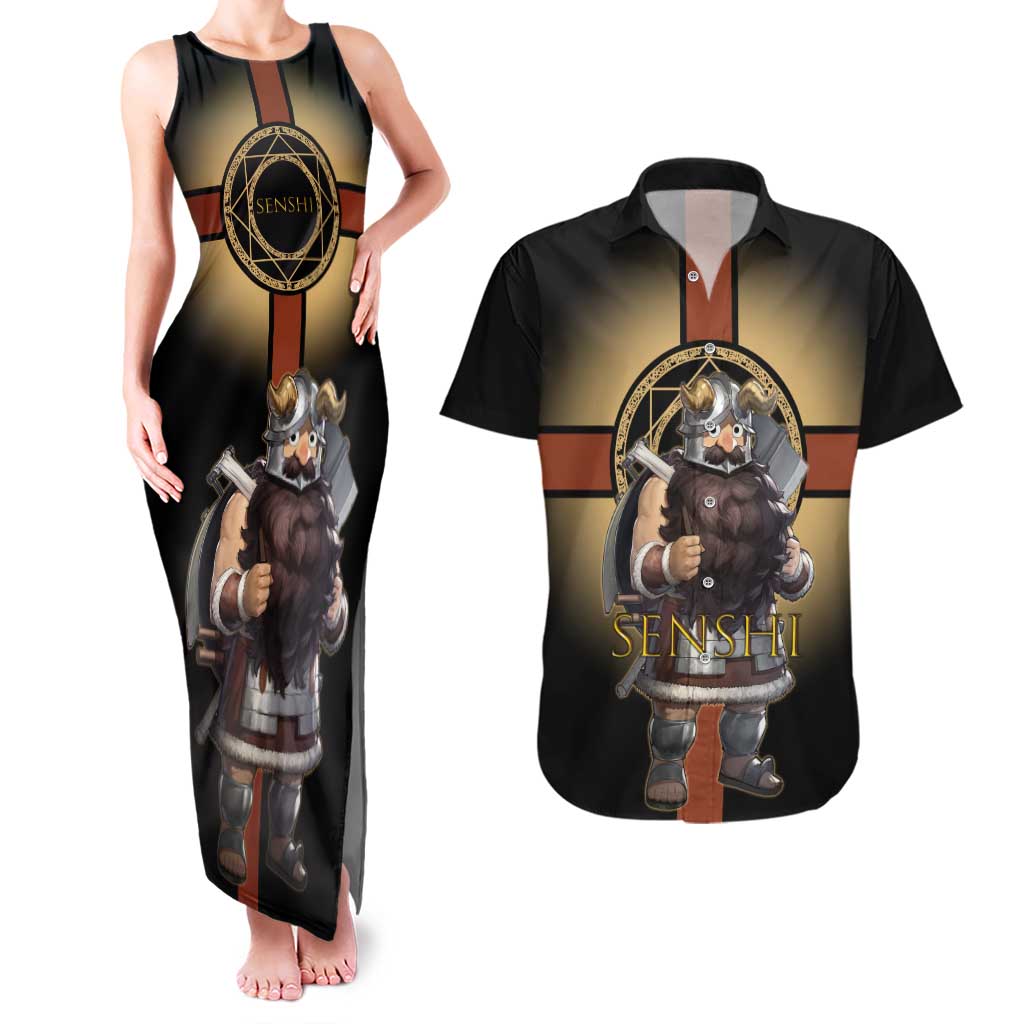 Senshi Viking Warrior Couples Matching Tank Maxi Dress and Hawaiian Shirt Fantasy Game Art Style