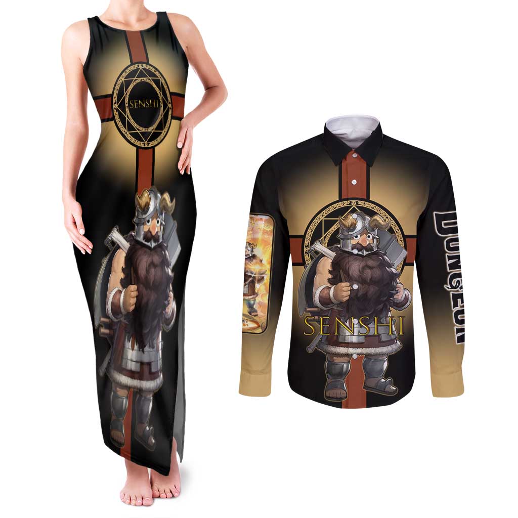 Senshi Viking Warrior Couples Matching Tank Maxi Dress and Long Sleeve Button Shirt Fantasy Game Art Style