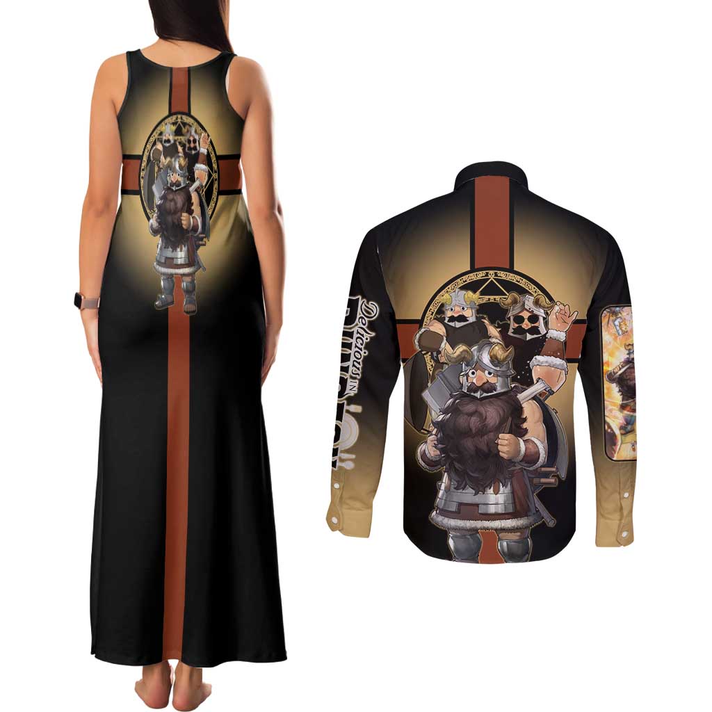 Senshi Viking Warrior Couples Matching Tank Maxi Dress and Long Sleeve Button Shirt Fantasy Game Art Style