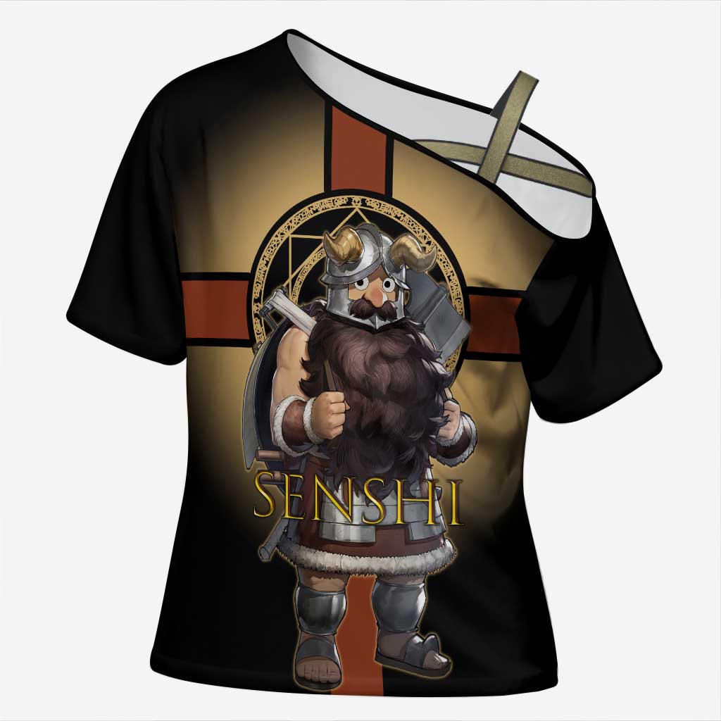 Senshi Viking Warrior Cross Shoulder Shirt Fantasy Game Art Style