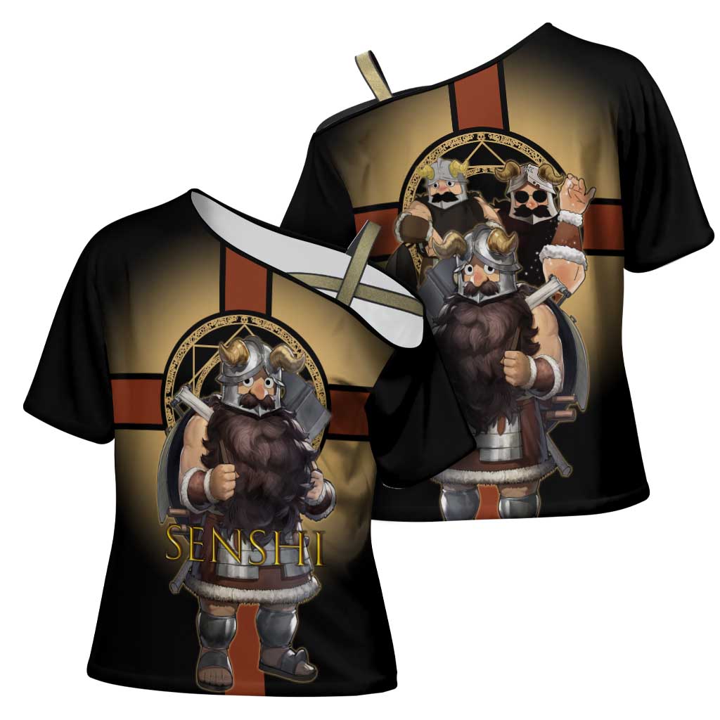 Senshi Viking Warrior Cross Shoulder Shirt Fantasy Game Art Style