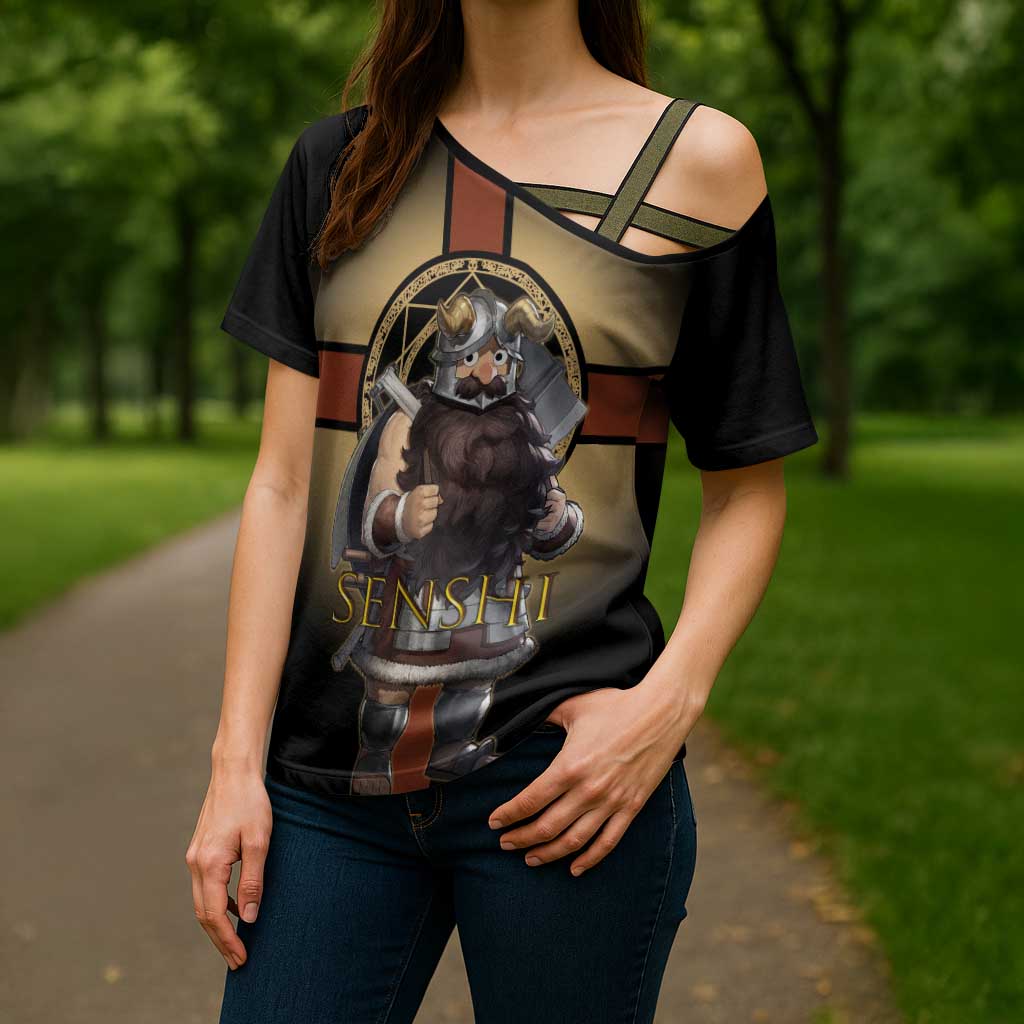 Senshi Viking Warrior Cross Shoulder Shirt Fantasy Game Art Style