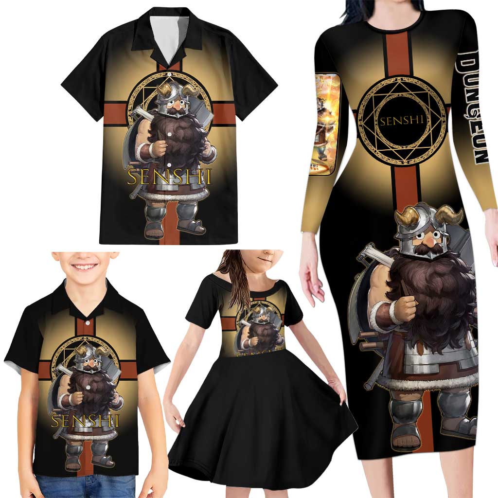Senshi Viking Warrior Family Matching Long Sleeve Bodycon Dress and Hawaiian Shirt Fantasy Game Art Style