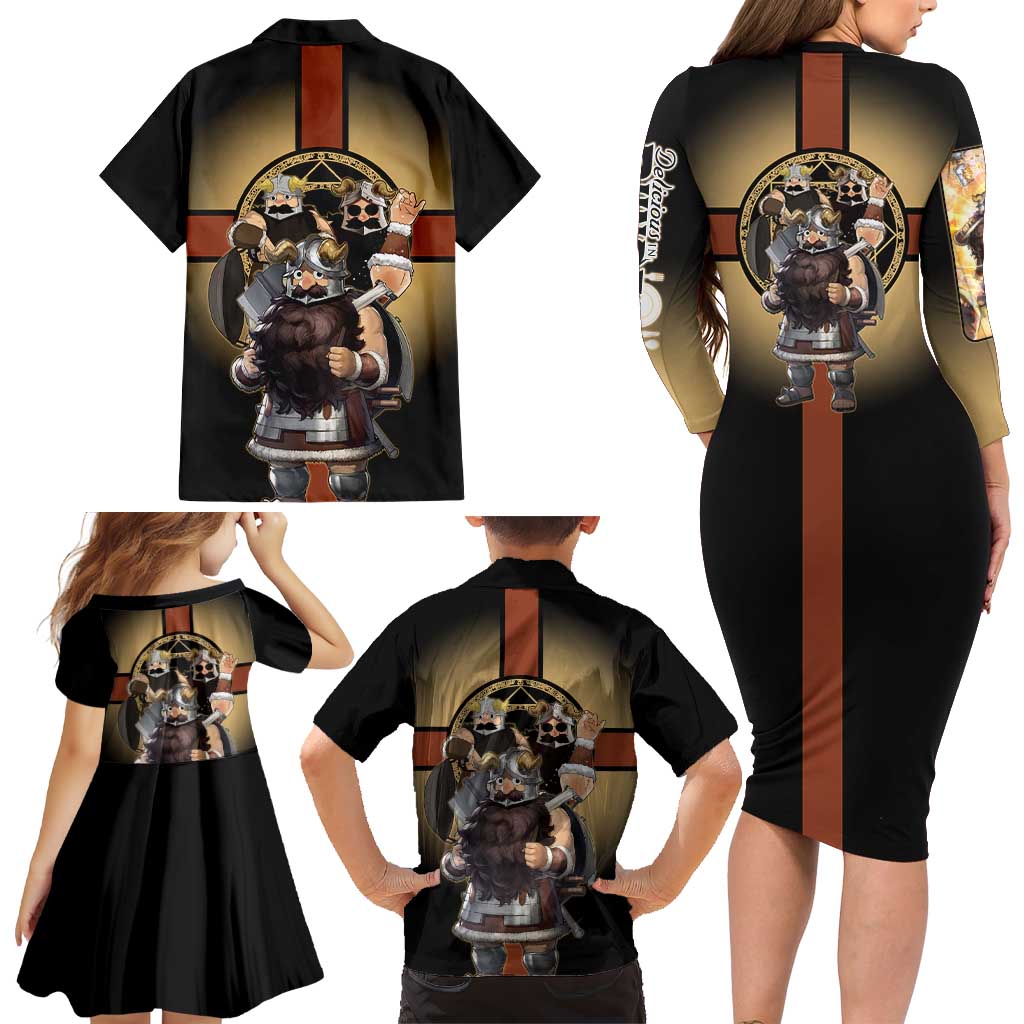 Senshi Viking Warrior Family Matching Long Sleeve Bodycon Dress and Hawaiian Shirt Fantasy Game Art Style