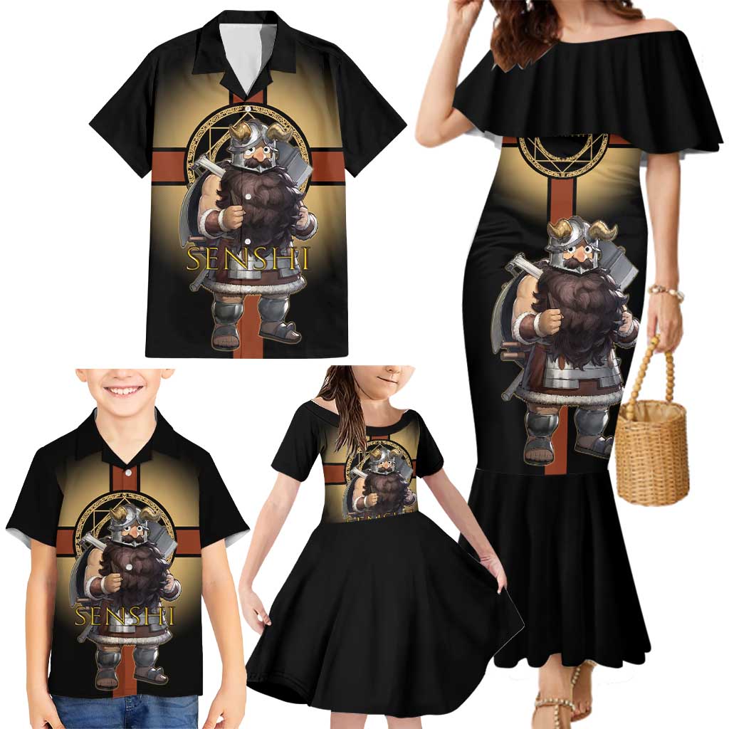 Senshi Viking Warrior Family Matching Mermaid Dress and Hawaiian Shirt Fantasy Game Art Style