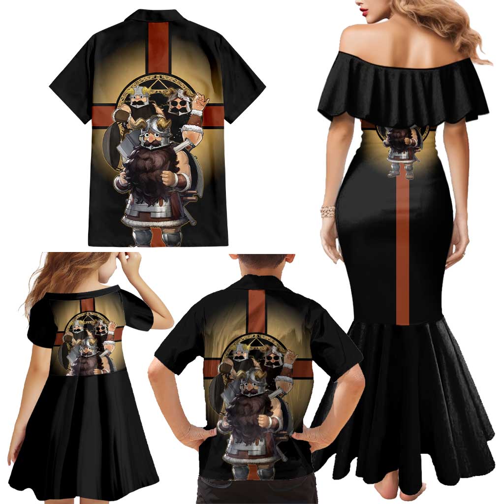 Senshi Viking Warrior Family Matching Mermaid Dress and Hawaiian Shirt Fantasy Game Art Style