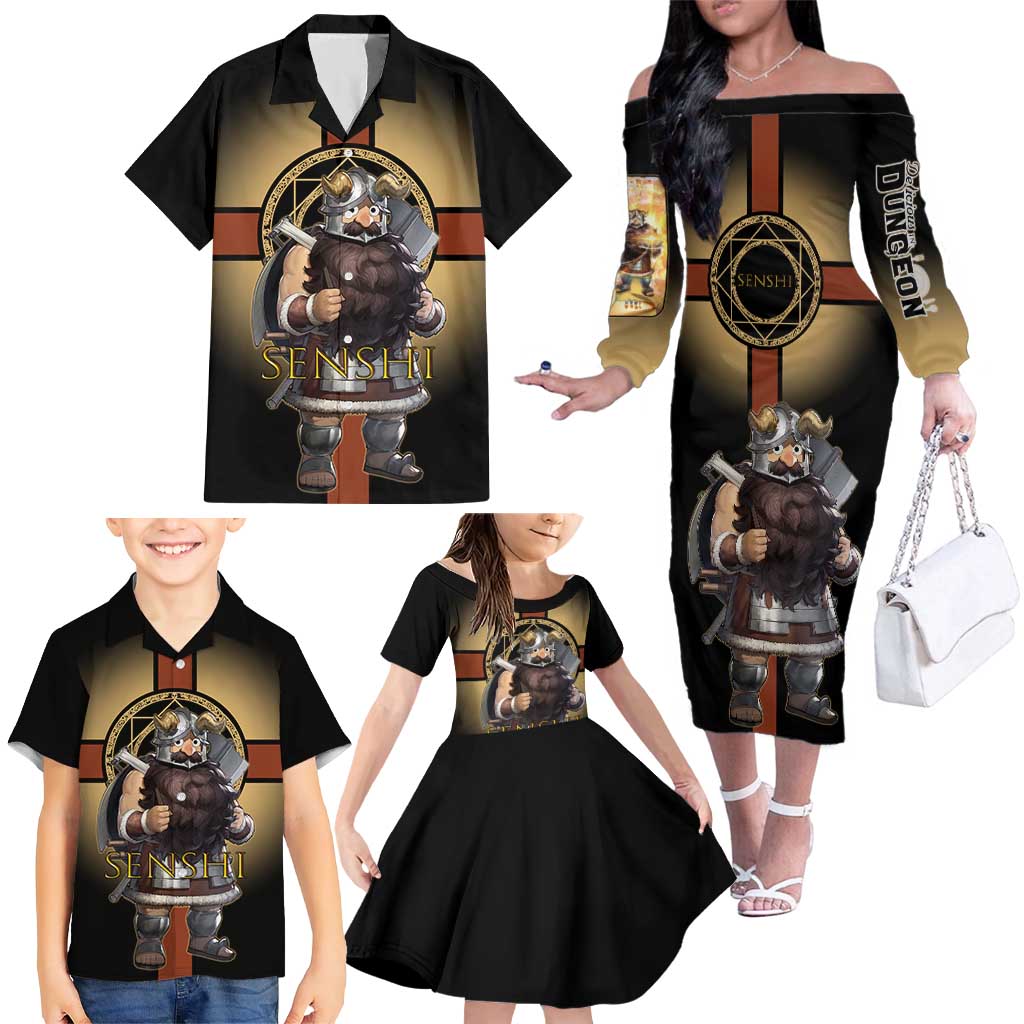 Senshi Viking Warrior Family Matching Off The Shoulder Long Sleeve Dress and Hawaiian Shirt Fantasy Game Art Style