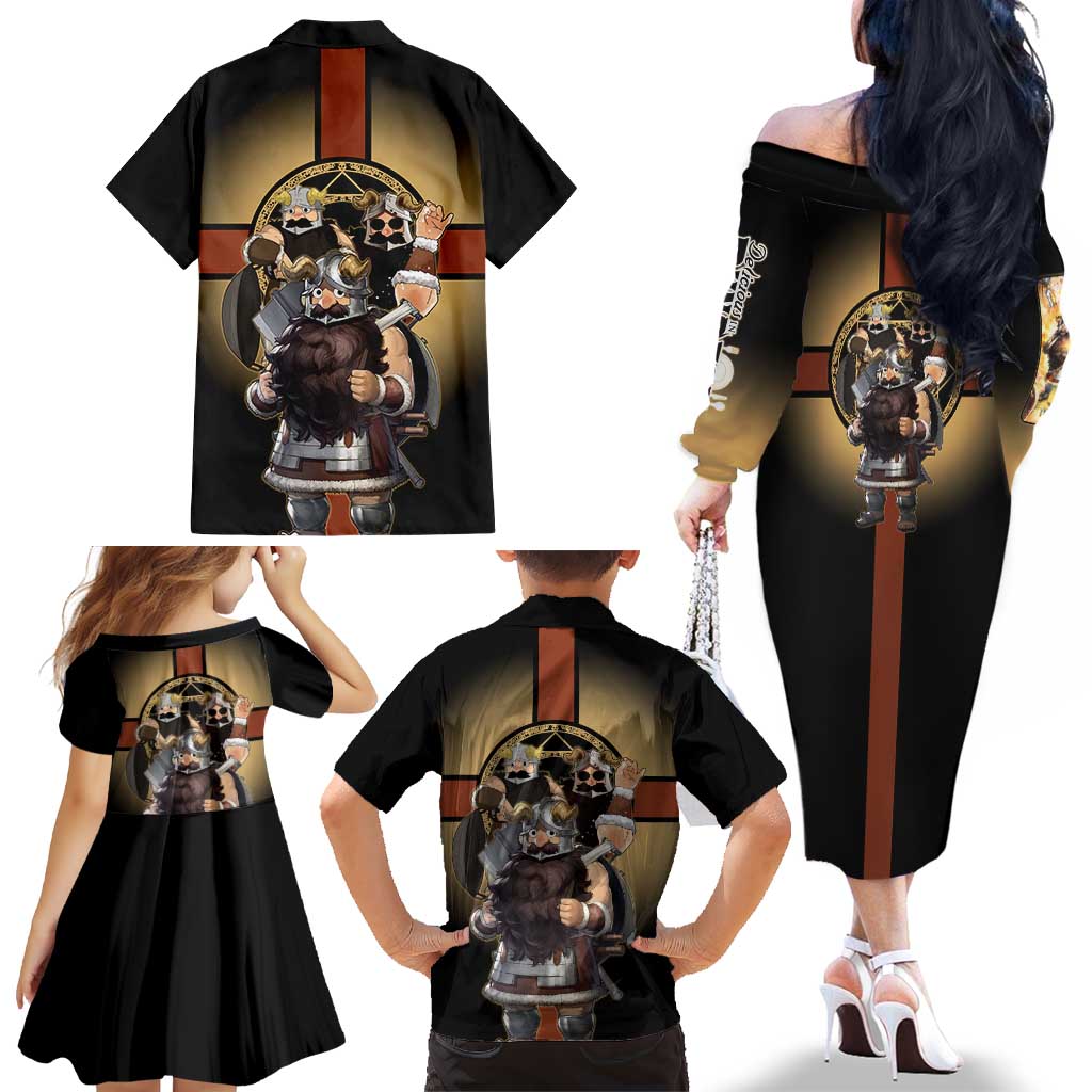 Senshi Viking Warrior Family Matching Off The Shoulder Long Sleeve Dress and Hawaiian Shirt Fantasy Game Art Style
