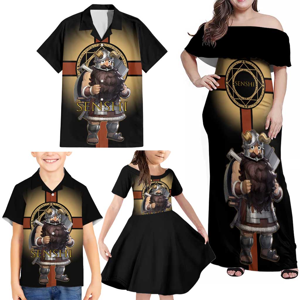 Senshi Viking Warrior Family Matching Off Shoulder Maxi Dress and Hawaiian Shirt Fantasy Game Art Style