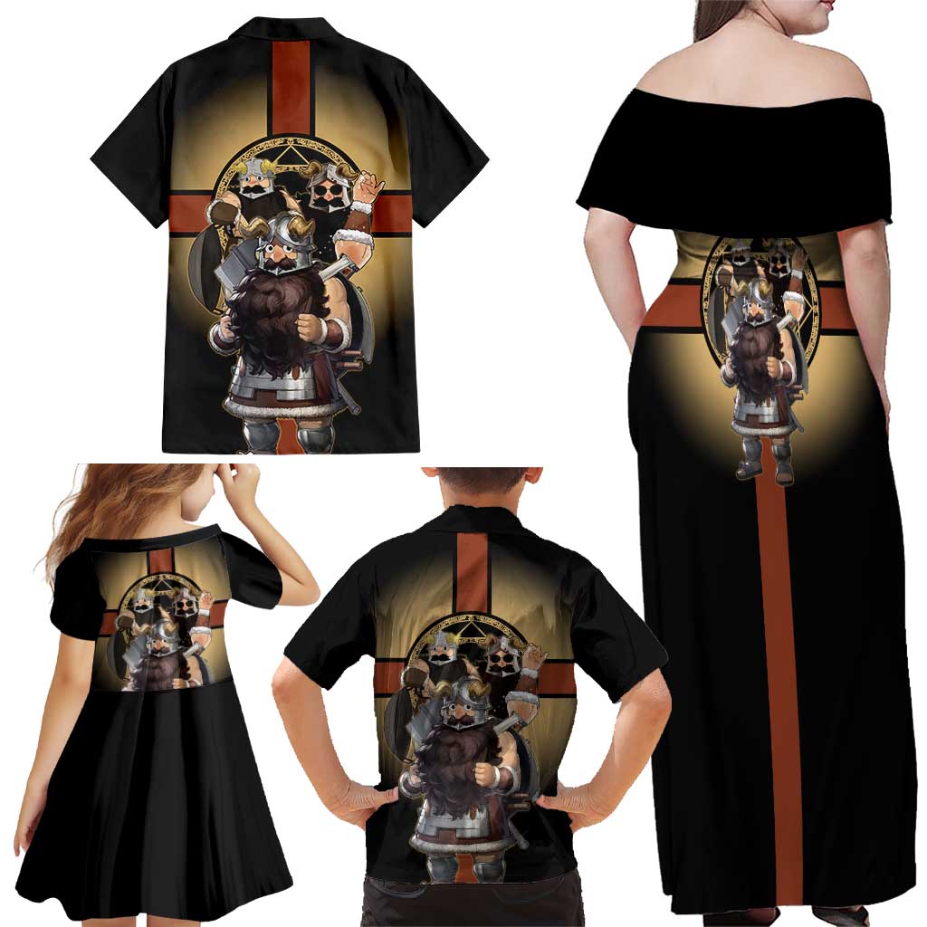 Senshi Viking Warrior Family Matching Off Shoulder Maxi Dress and Hawaiian Shirt Fantasy Game Art Style