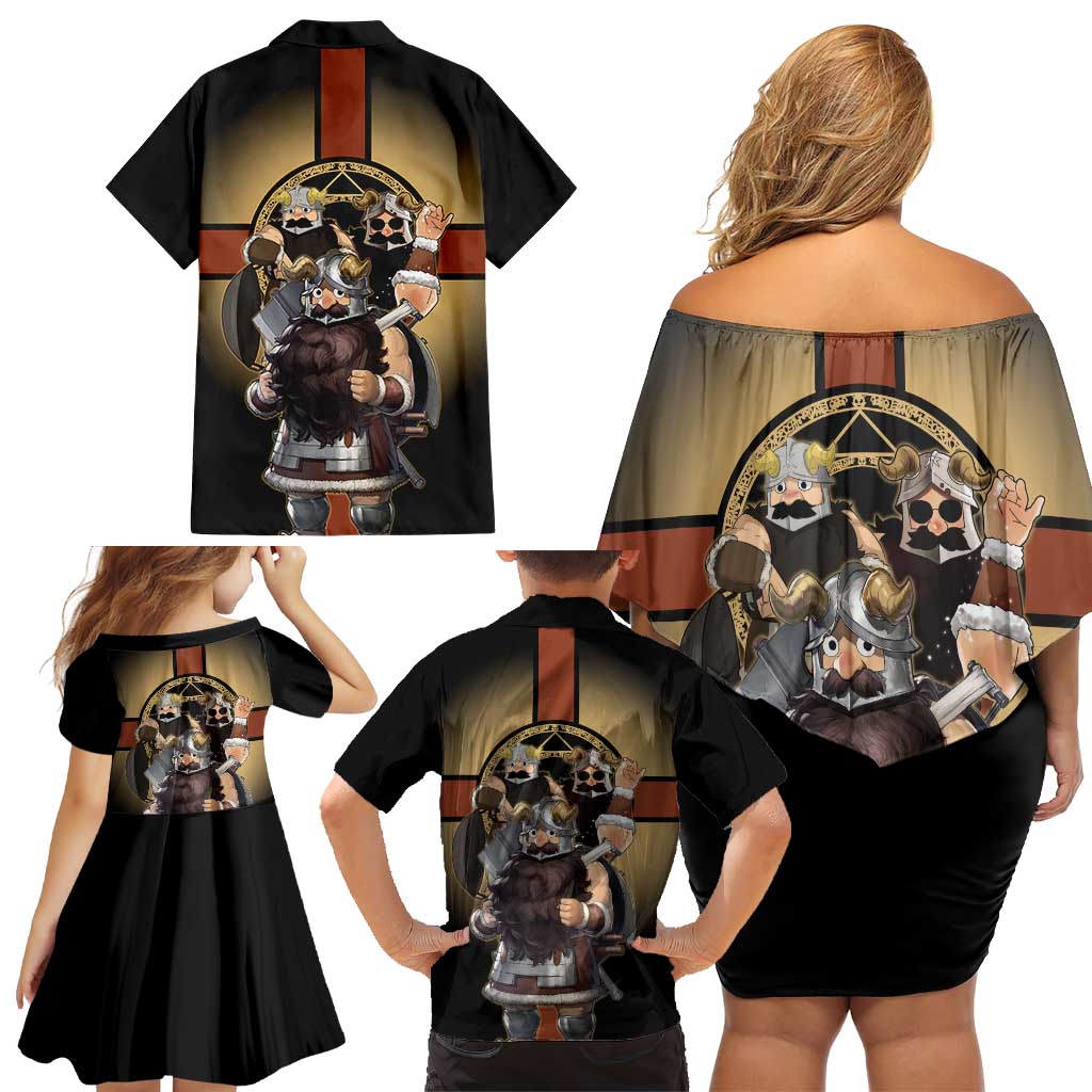Senshi Viking Warrior Family Matching Off Shoulder Short Dress and Hawaiian Shirt Fantasy Game Art Style