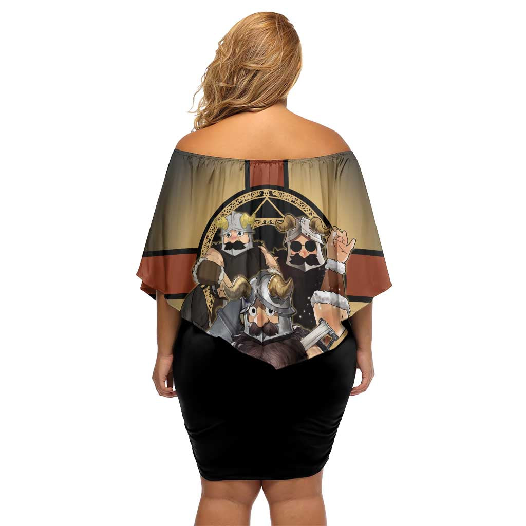 Senshi Viking Warrior Family Matching Off Shoulder Short Dress and Hawaiian Shirt Fantasy Game Art Style