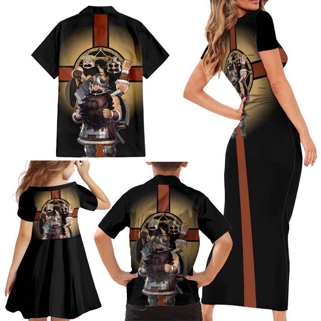 Senshi Viking Warrior Family Matching Short Sleeve Bodycon Dress and Hawaiian Shirt Fantasy Game Art Style