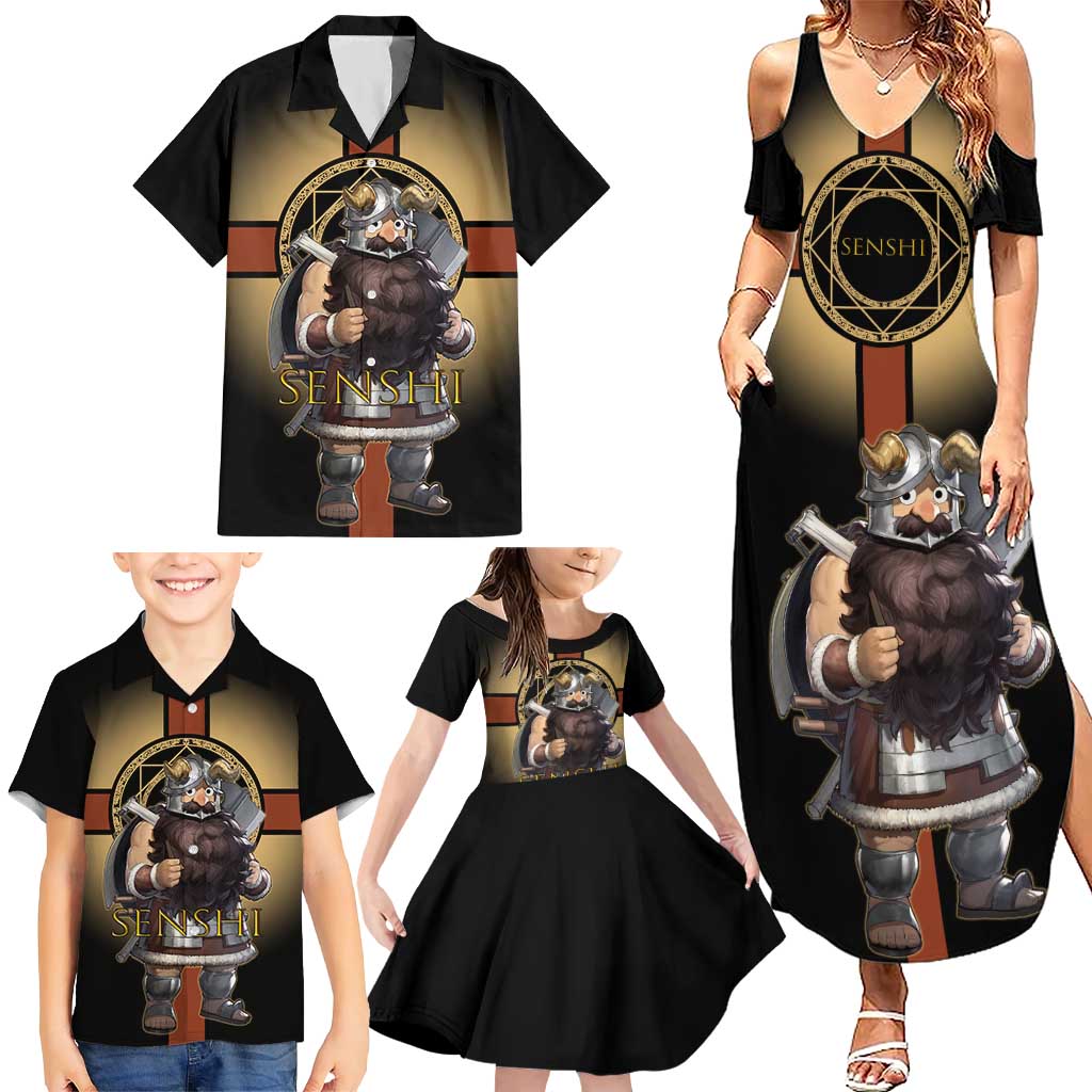 Senshi Viking Warrior Family Matching Summer Maxi Dress and Hawaiian Shirt Fantasy Game Art Style