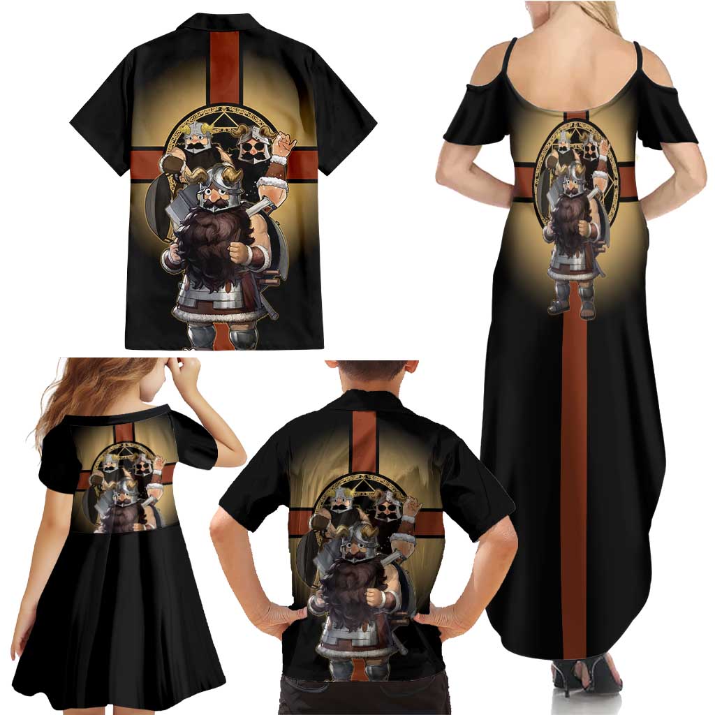 Senshi Viking Warrior Family Matching Summer Maxi Dress and Hawaiian Shirt Fantasy Game Art Style