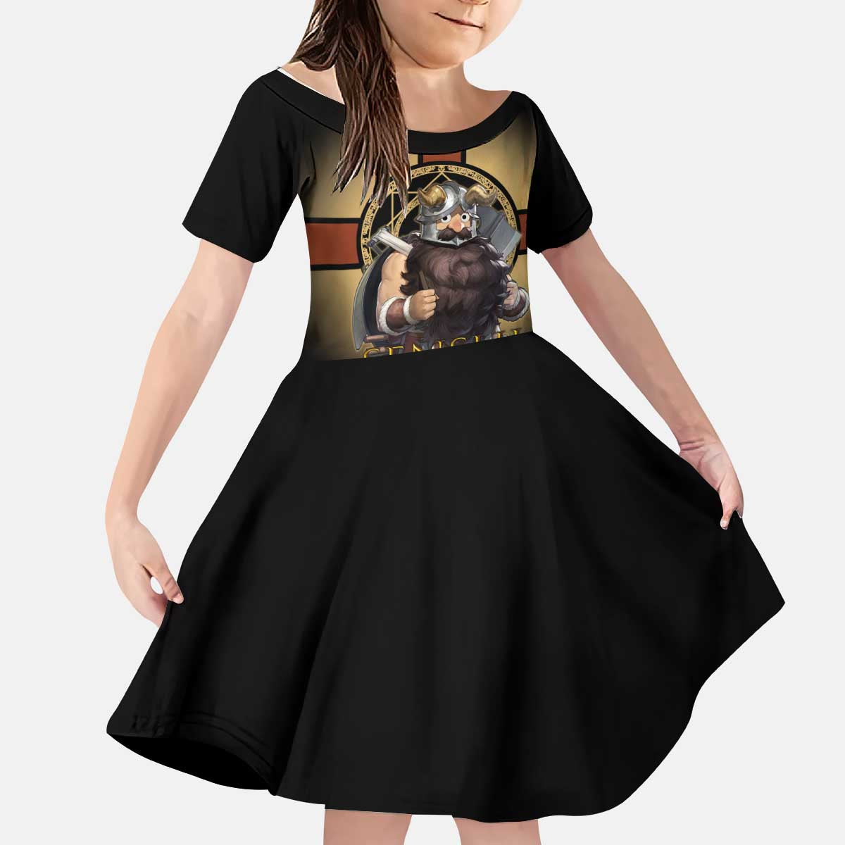 Senshi Viking Warrior Kid Short Sleeve Dress Fantasy Game Art Style