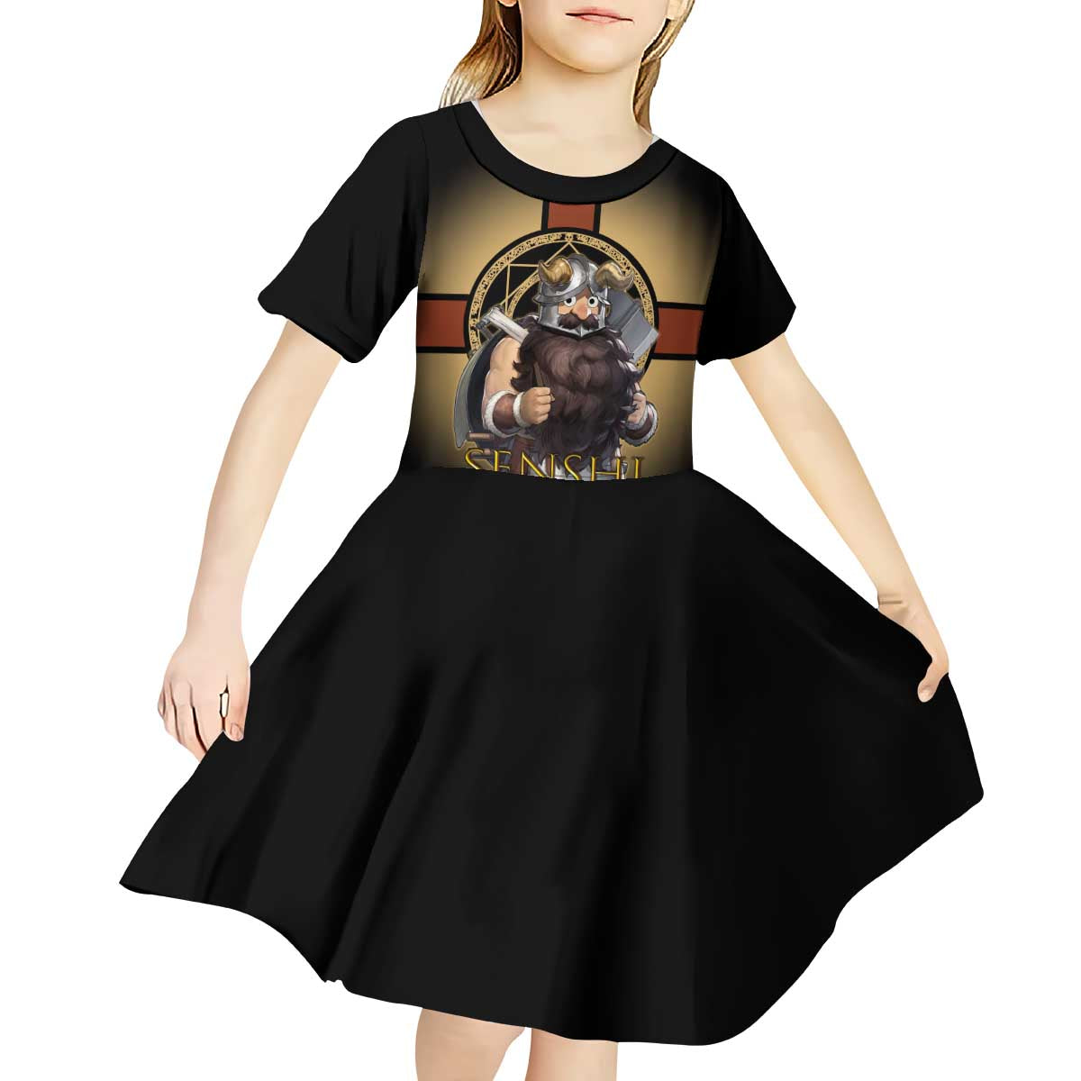 Senshi Viking Warrior Kid Short Sleeve Dress Fantasy Game Art Style