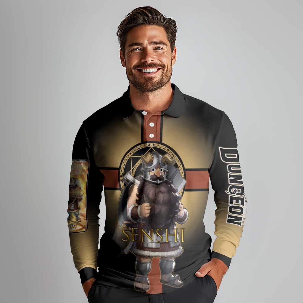 Senshi Viking Warrior Long Sleeve Polo Shirt Fantasy Game Art Style