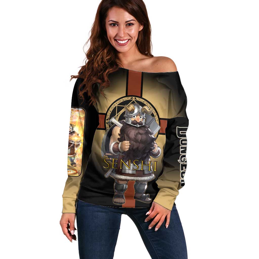 Senshi Viking Warrior Off Shoulder Sweater Fantasy Game Art Style