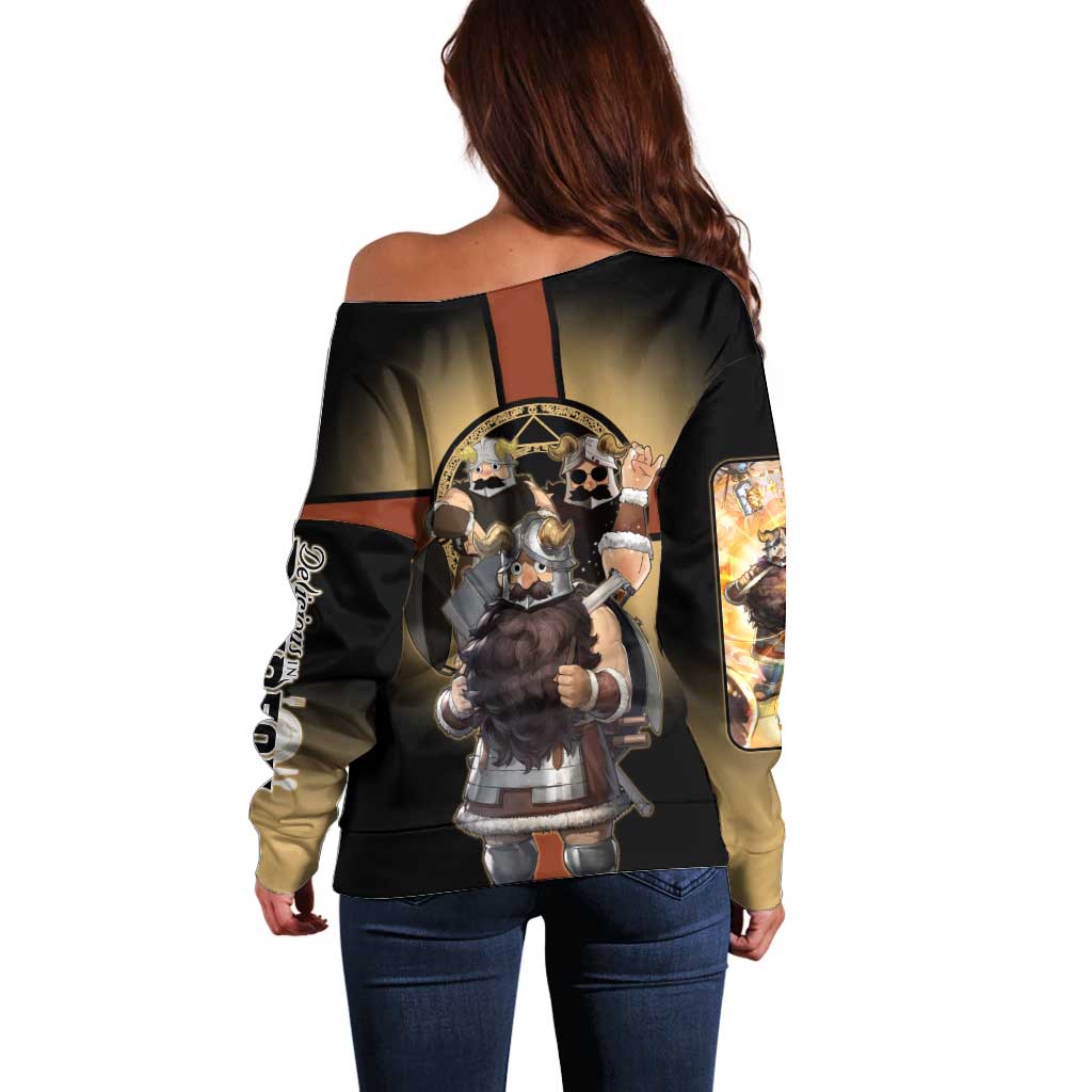 Senshi Viking Warrior Off Shoulder Sweater Fantasy Game Art Style