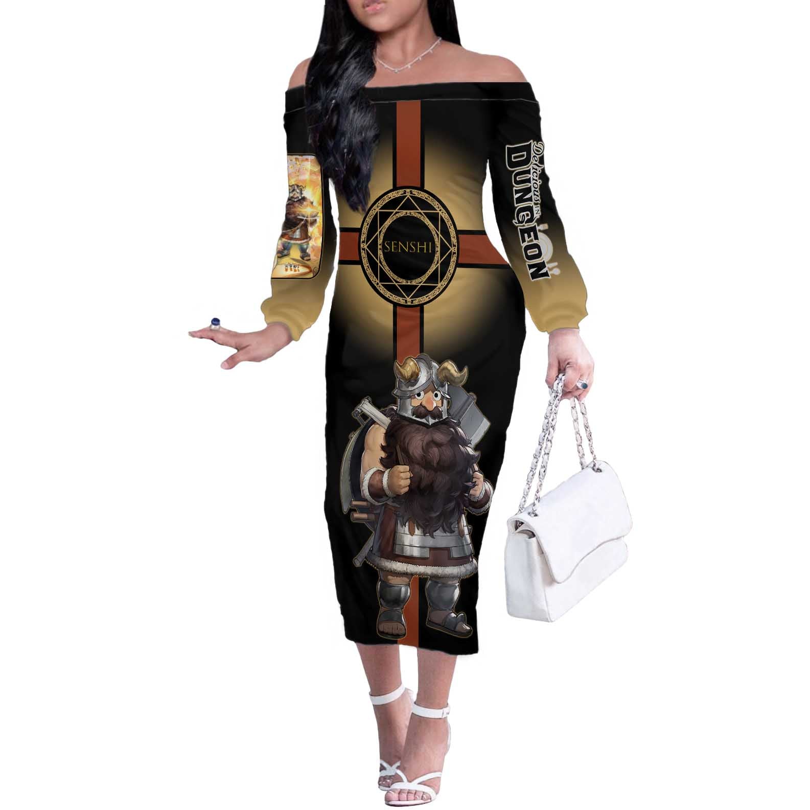Senshi Viking Warrior Off The Shoulder Long Sleeve Dress Fantasy Game Art Style