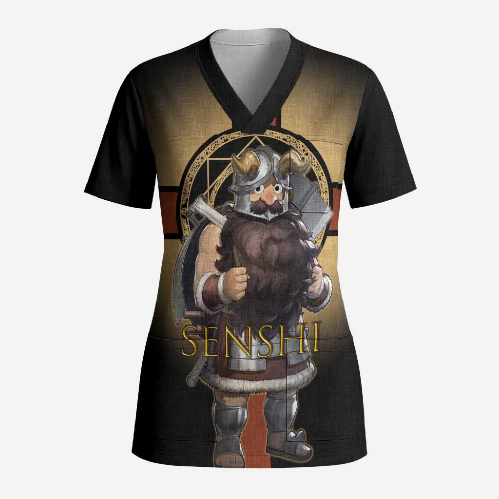 Senshi Viking Warrior Scrub Top Fantasy Game Art Style