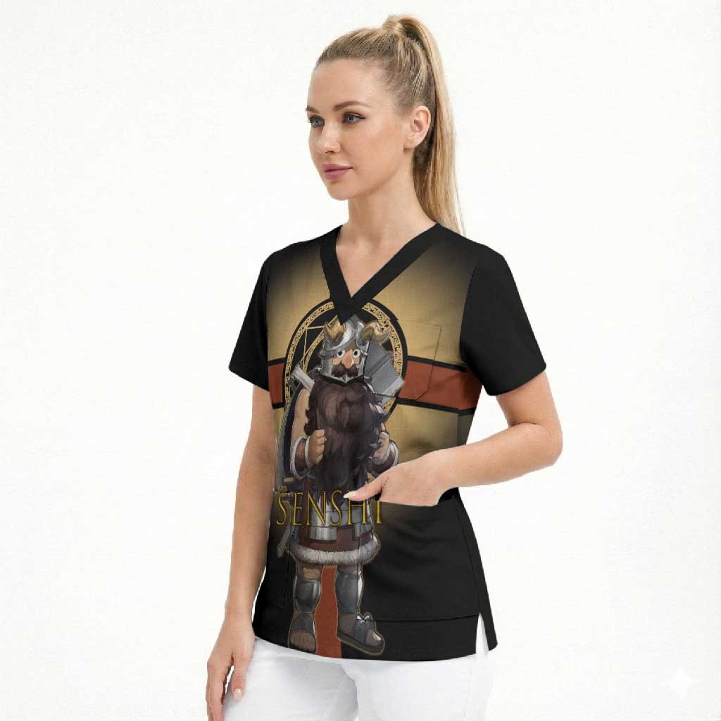 Senshi Viking Warrior Scrub Top Fantasy Game Art Style