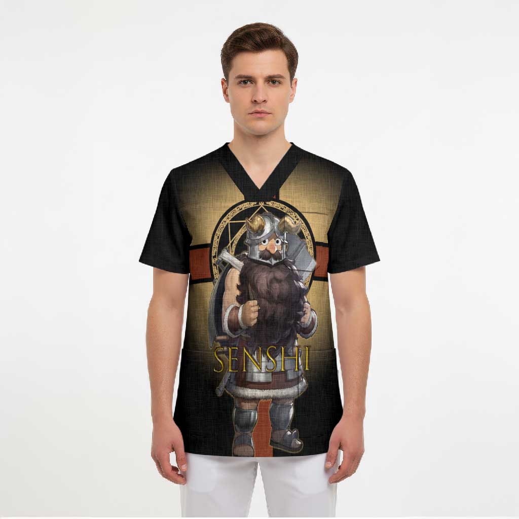 Senshi Viking Warrior Scrub Top Fantasy Game Art Style