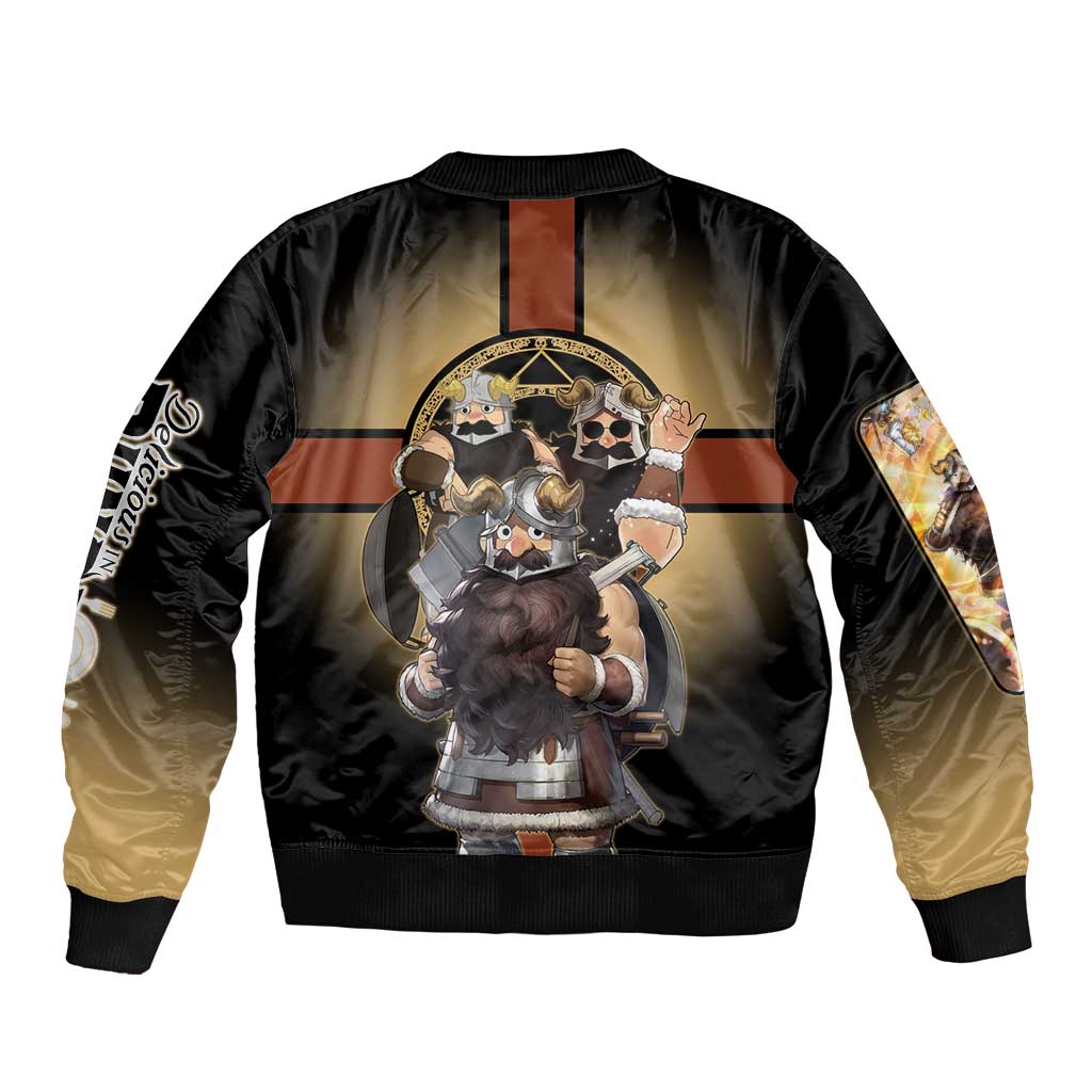 Senshi Viking Warrior Sleeve Zip Bomber Jacket Fantasy Game Art Style