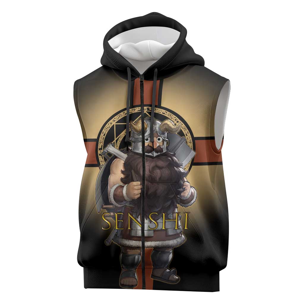 Senshi Viking Warrior Sleeveless Zip Hoodie Fantasy Game Art Style