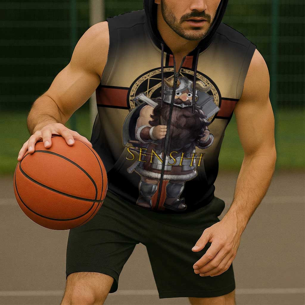 Senshi Viking Warrior Sleeveless Zip Hoodie Fantasy Game Art Style