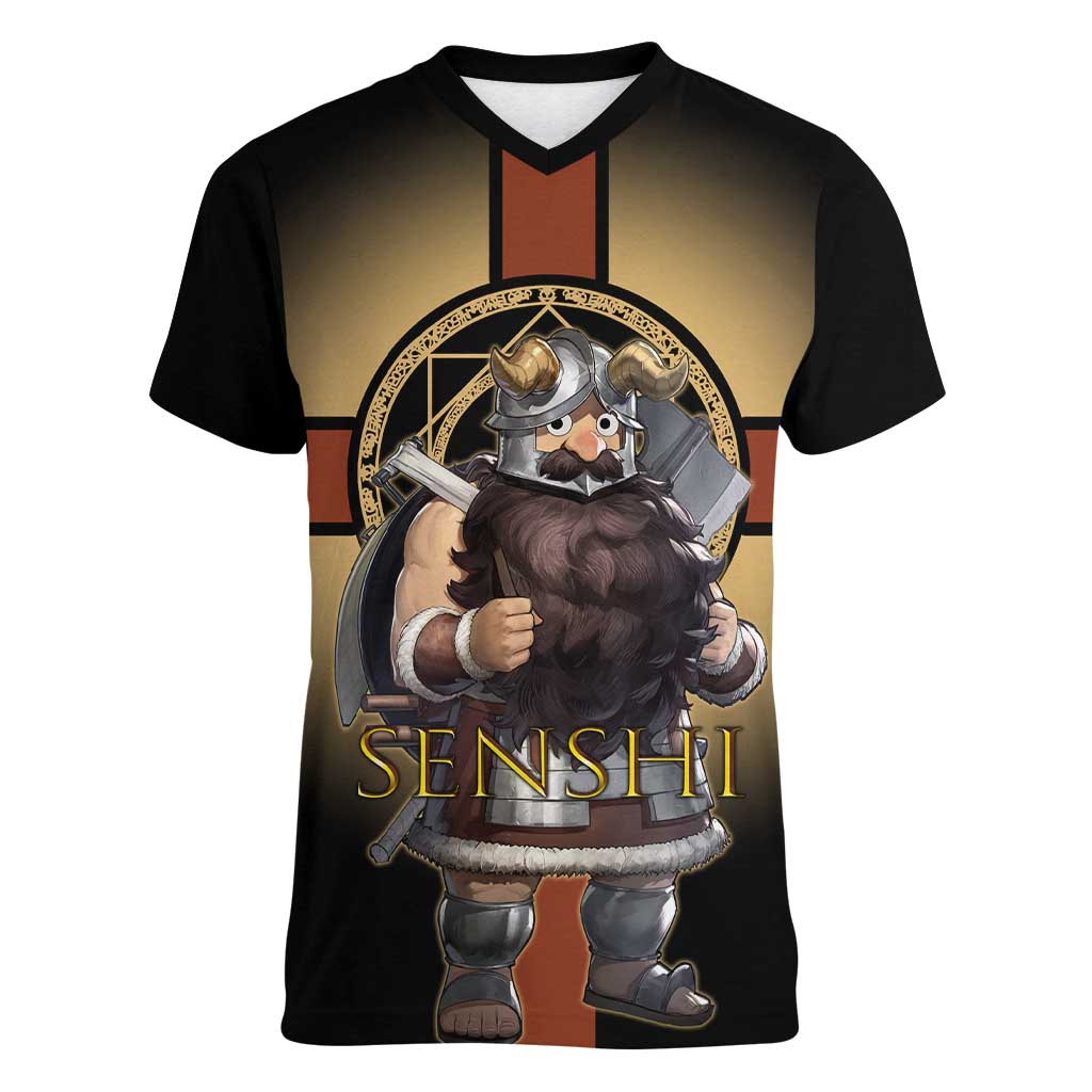 Senshi Viking Warrior Women V-Neck T-Shirt Fantasy Game Art Style