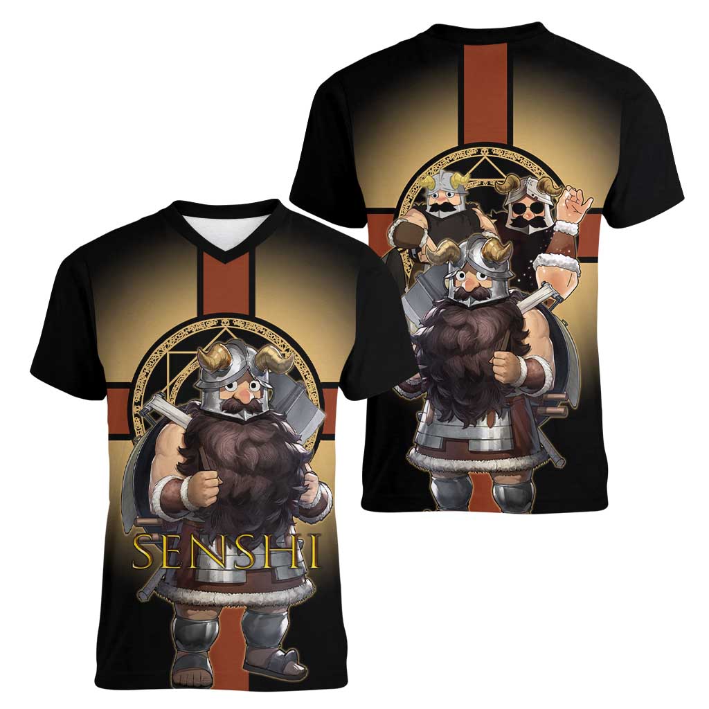 Senshi Viking Warrior Women V-Neck T-Shirt Fantasy Game Art Style