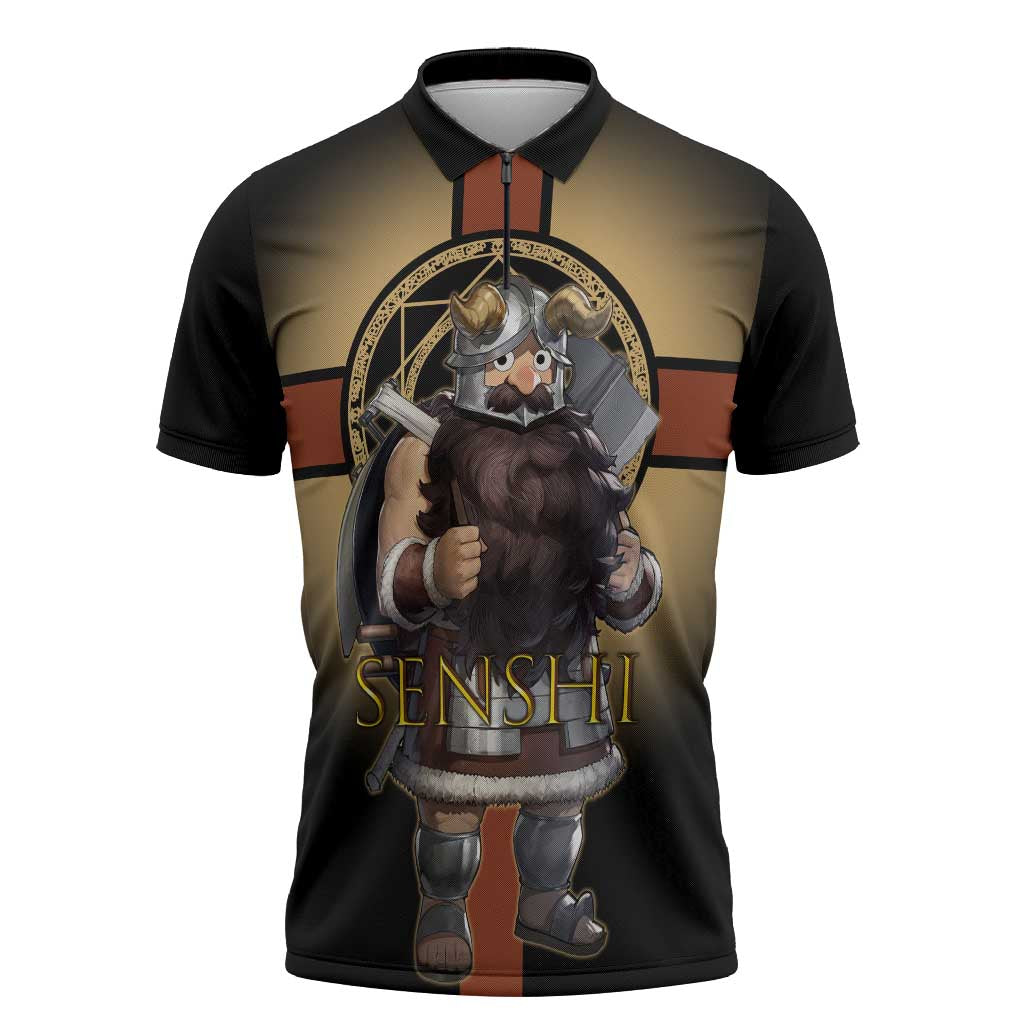 Senshi Viking Warrior Zipper Polo Shirt Fantasy Game Art Style