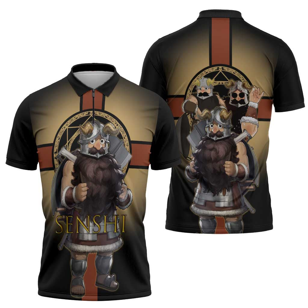 Senshi Viking Warrior Zipper Polo Shirt Fantasy Game Art Style