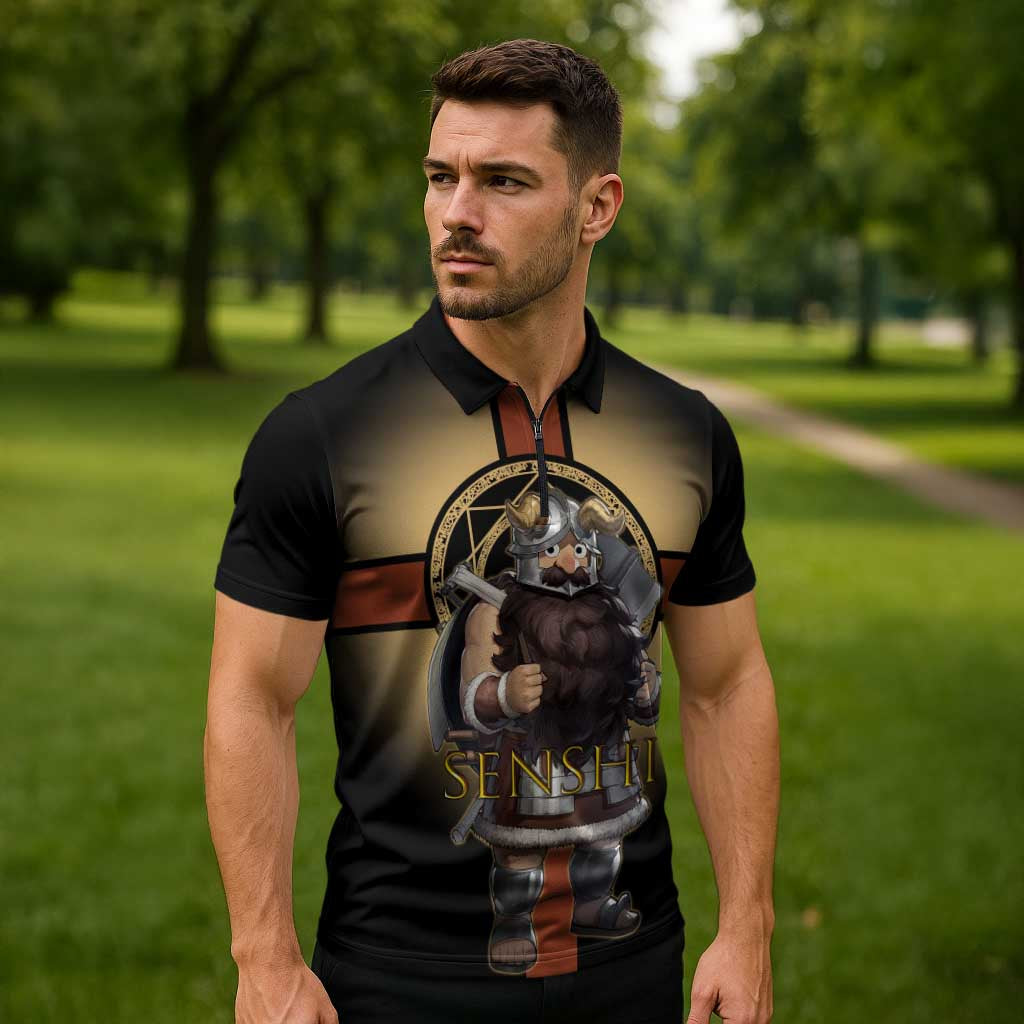 Senshi Viking Warrior Zipper Polo Shirt Fantasy Game Art Style
