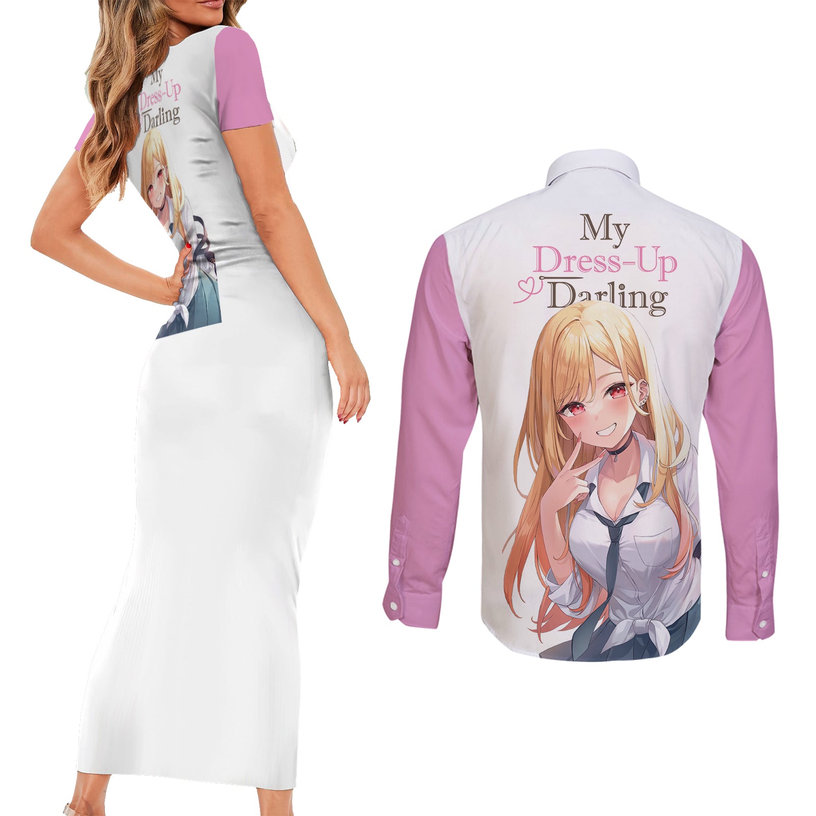 Marin Kitagawa Couples Matching Short Sleeve Bodycon Dress and Long Sleeve Button Shirt
