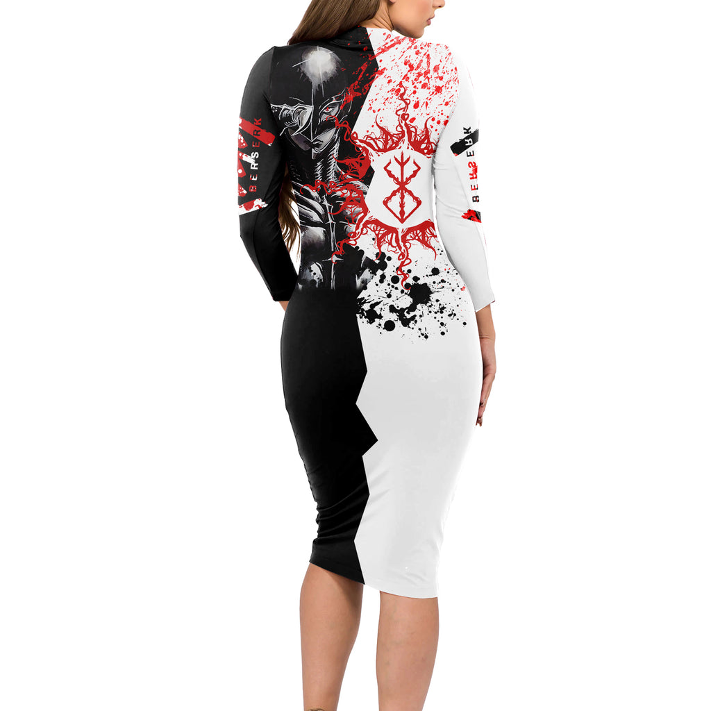 Griffith - Grunge Black And White Long Sleeve Bodycon Dress