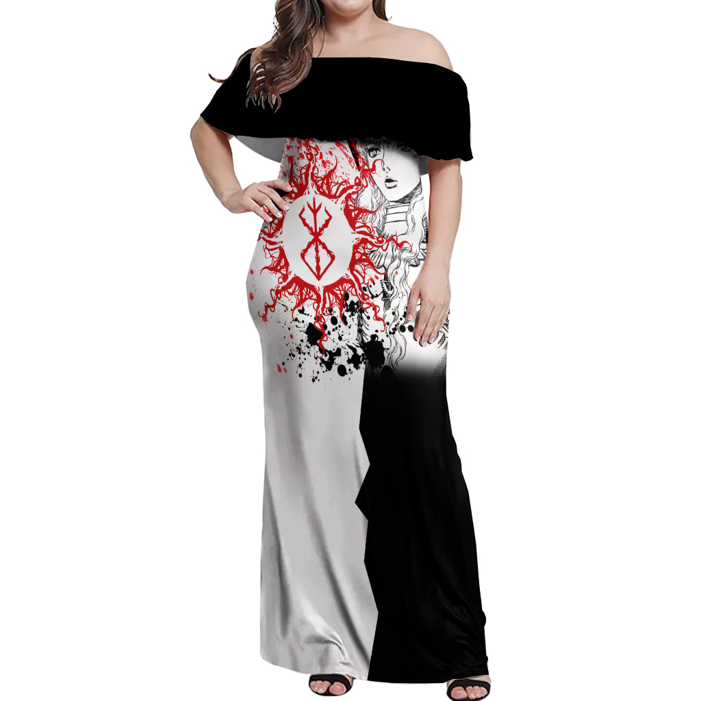 Griffith - Grunge Black And White Off Shoulder Maxi Dress