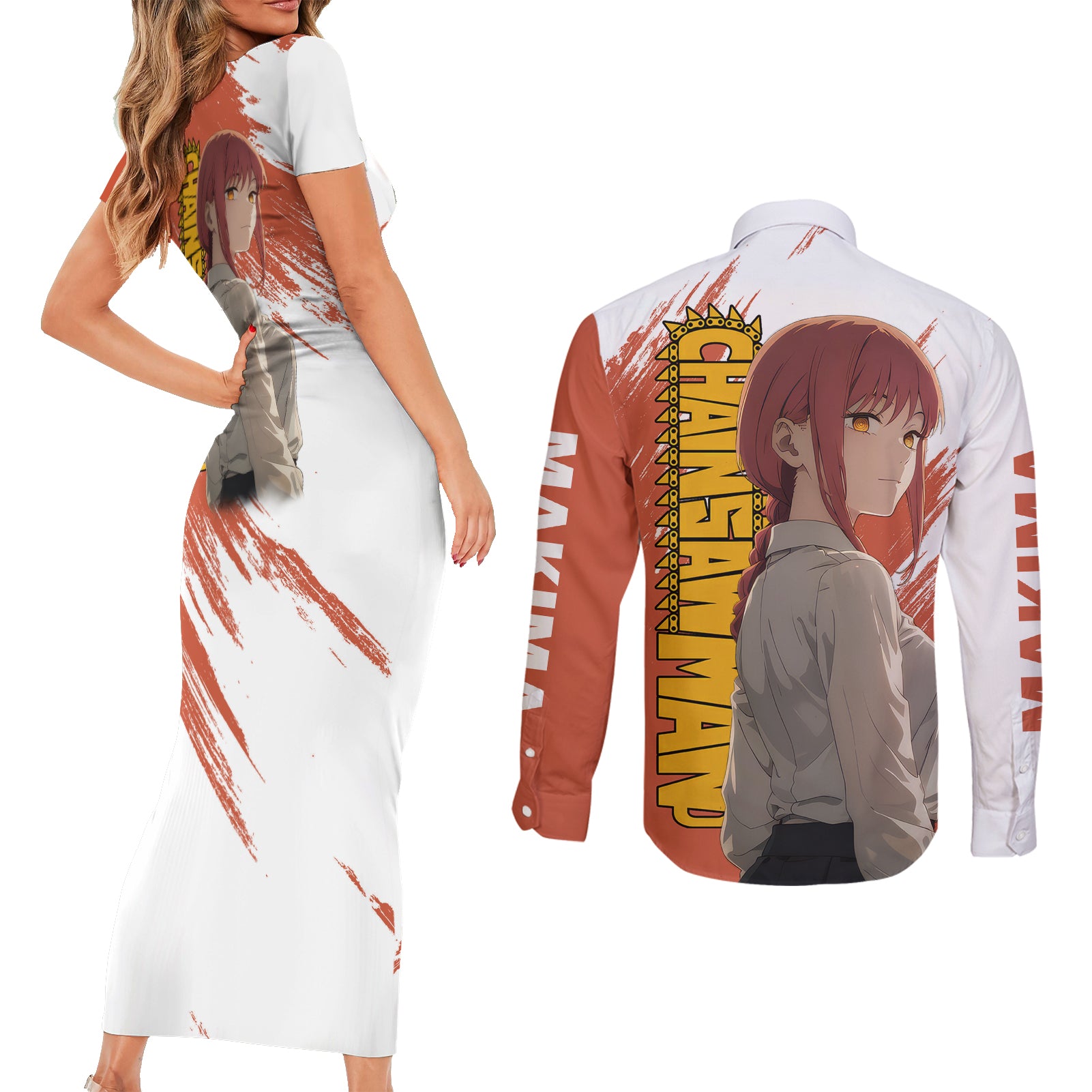 Makima Couples Matching Short Sleeve Bodycon Dress and Long Sleeve Button Shirt Chainsaw Man