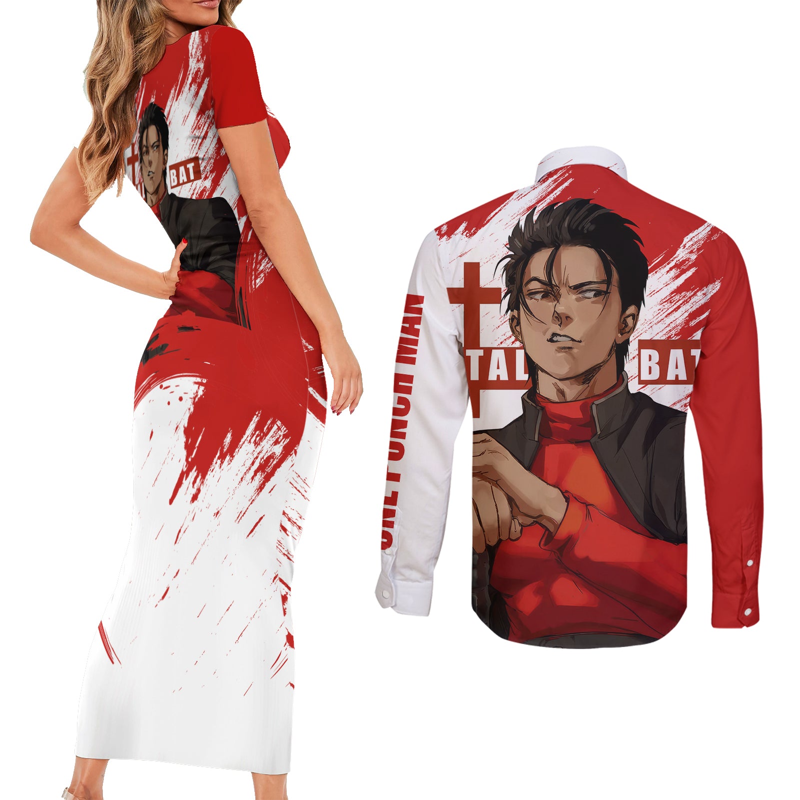 Metal Bat - Couples Matching Short Sleeve Bodycon Dress and Long Sleeve Button Shirt One Punch Man