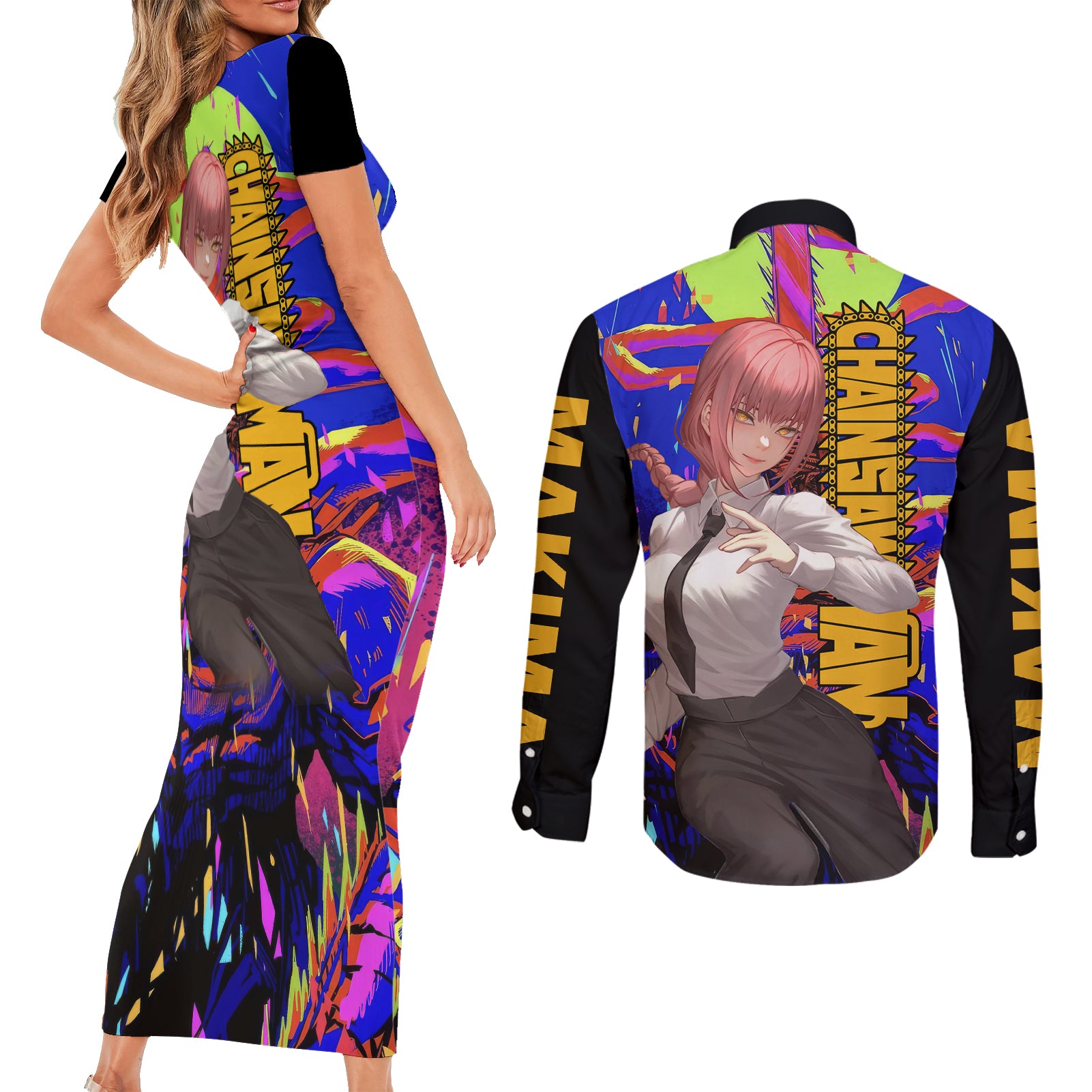 Makima Couples Matching Short Sleeve Bodycon Dress and Long Sleeve Button Shirt Chainsaw Man