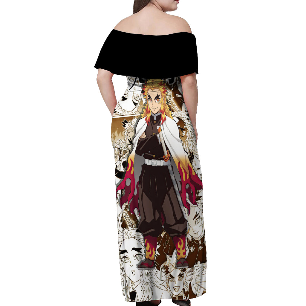 Kyojuro Rengoku Demon Slayer Off Shoulder Maxi Dress Anime Mix Manga Style