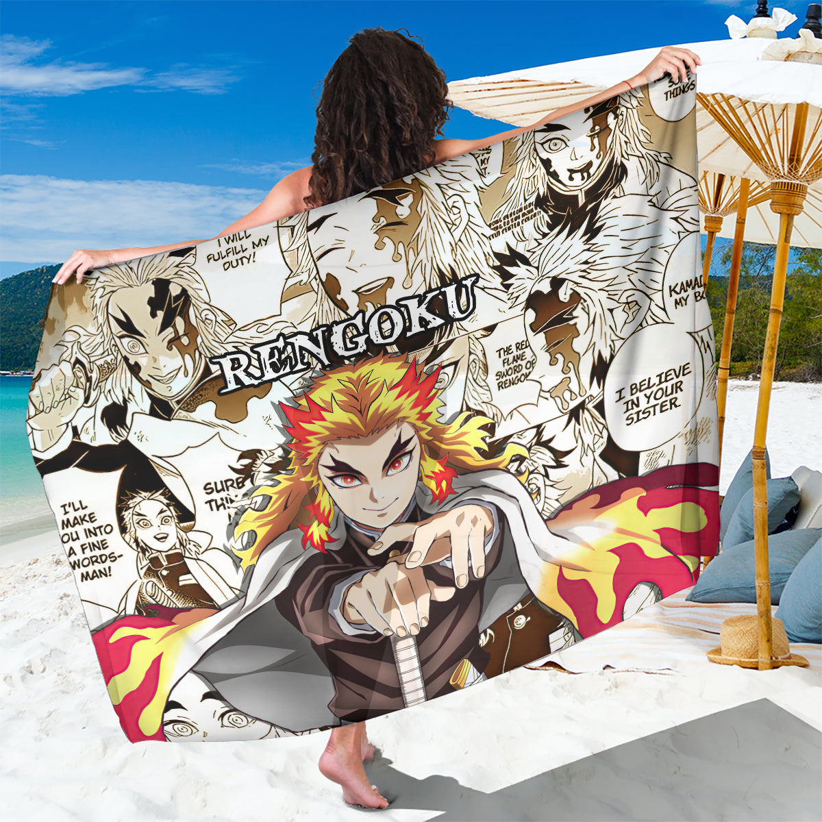 Kyojuro Rengoku Demon Slayer Sarong Anime Mix Manga Style